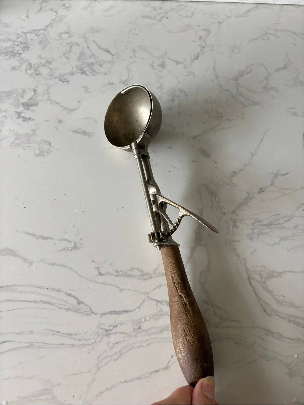 Antique Gilchrist 31 Mechanical Ice Cream Scoop with Wooden Handle